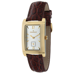 Peugeot Men's Goldtone Brown Leather Strap Watch